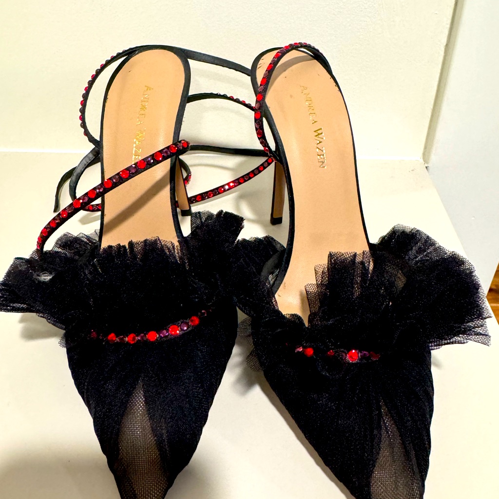 Andrea Waxen Lace Heels With Red Stones - One Use Only!